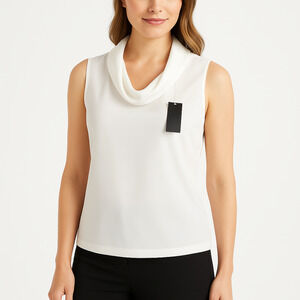 NWT Worthington Blouse Womens Medium White Cowl Neck Sleeveless Top Casual Chic